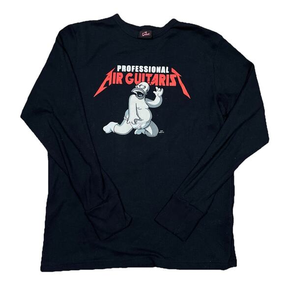 Y2K Simpsons Homer Air Guitar Waffle Knit Thermal Shirt Slim XL Black L/S VTG - Picture 1 of 7